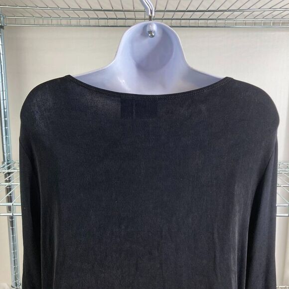 Chicos Women's Black Round Neck Pleated Asymmetrical Hem Basic‎ Top Size 2 - Picture 9 of 11